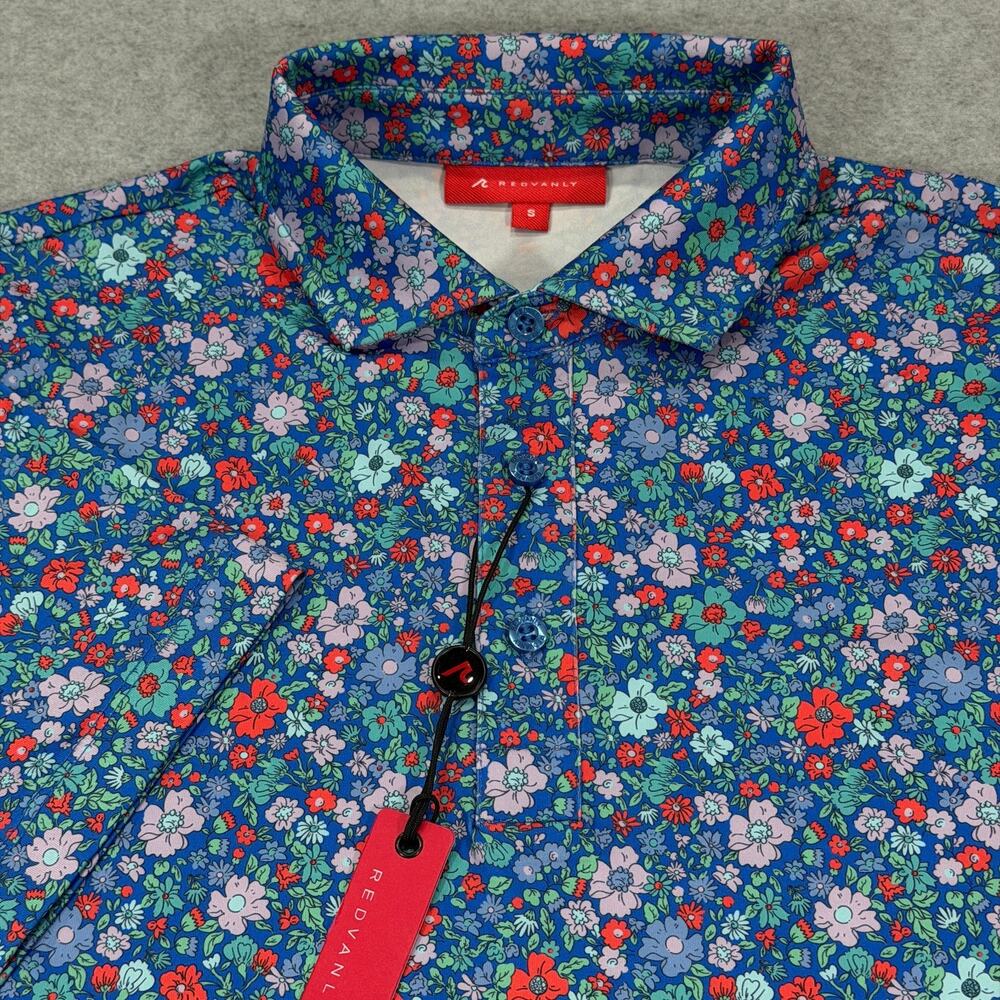 Redvanly Louis Golf Polo Shirt Mens Small S Marine Blue Multi Floral Stretch NWT